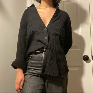 OVERSIZED BLACK COTTON BUTTON UP